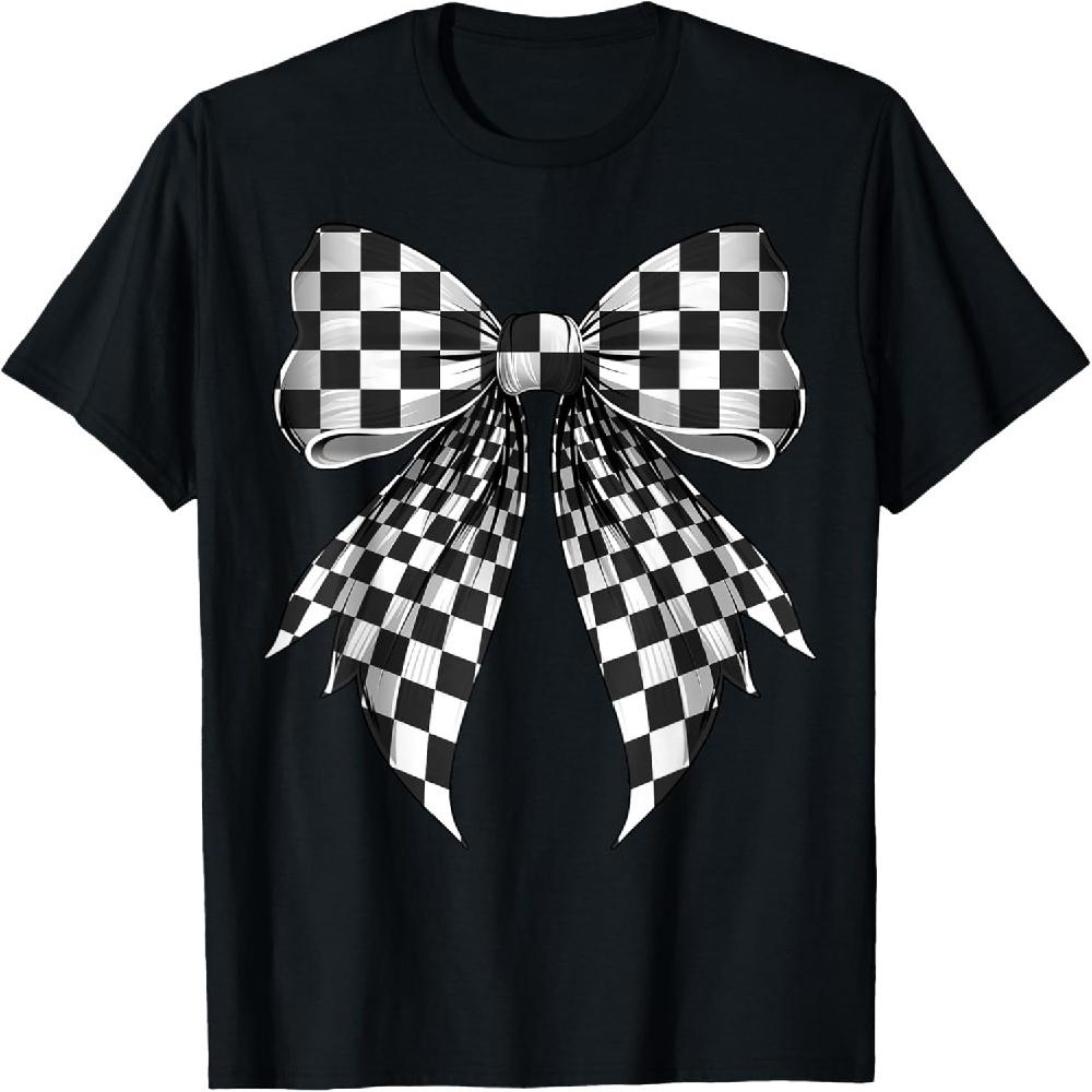 

Coquette Bow Black White Checkered Pattern T-Shirt XXXXXL чёрный