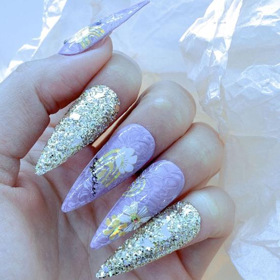 Nail Sticker Glitter 3D Effects Ultra Thin Bronzing Leaves Tree Nail Iridescent Sticker