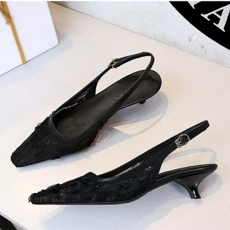 Fashion BIGTREE Luxury High Heels Women Sandals Mesh Embroider Elegant Pointed Ladies Slingback Party Wedding Bridal Dress Shoes Woman