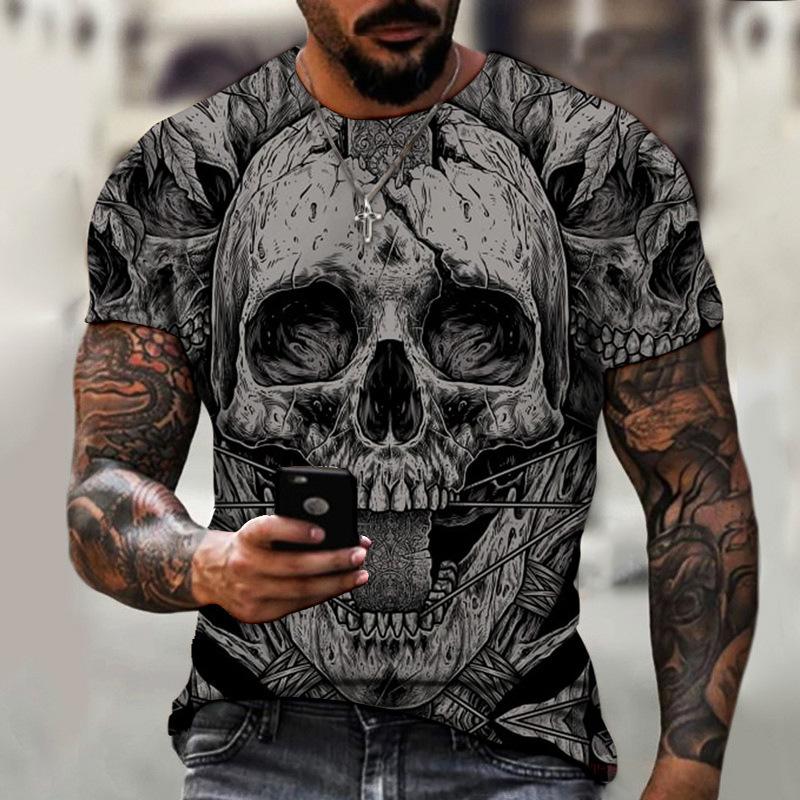 Vintage Horror Skull 3d Print Men's T-shirt Summer Classic Casual O Neck Short Sleeve Fashion Loose Oversized Tops Tee Shirt Men
