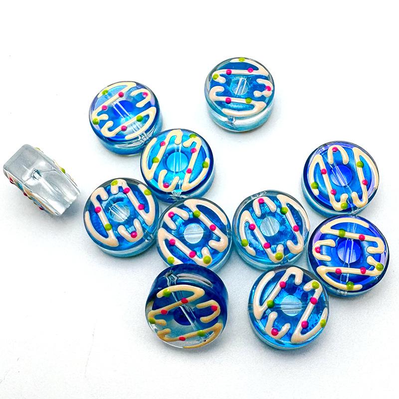 Hand-Painted Glass Bead Donut String for DIY Jewelry & Accessories синий