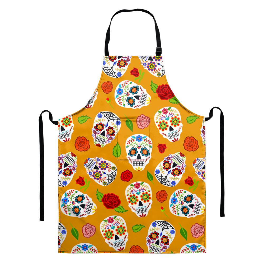 Küche Kochen Backschürze Cartoon-Skelett-Druck Küchenschürze Ärmellose Schürze Herren- und Damen-Haushaltsreinigungswerkzeuge