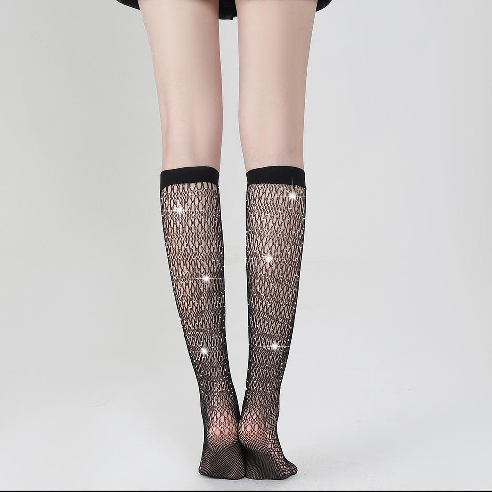 Sparkling White Diamond Mid-Calf Women's Socks - Solid Color, European & American Style (TZ5018)