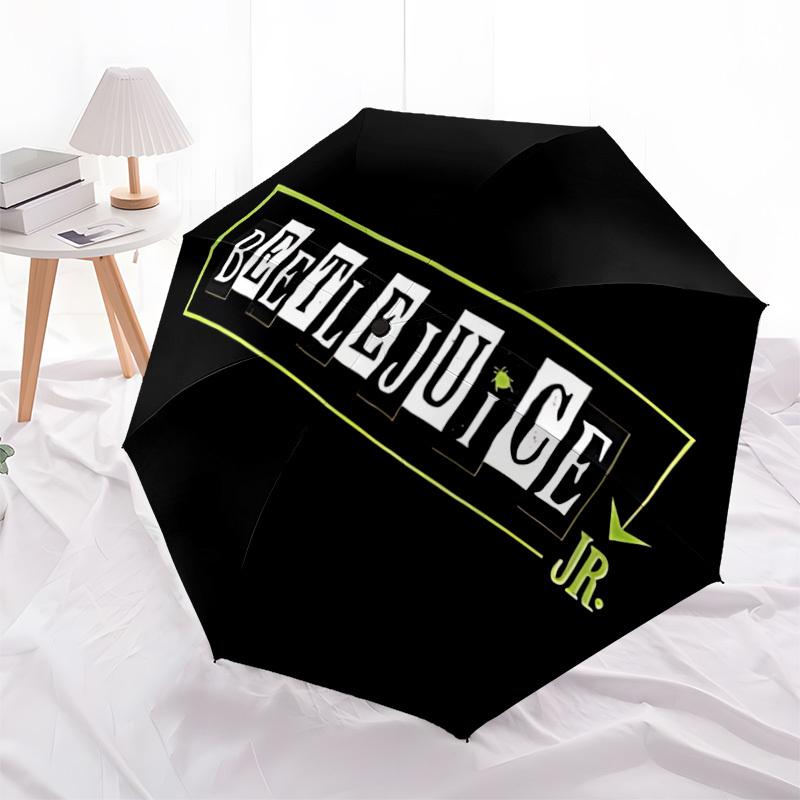 1pc Beetlejuice Automatic Folding Umbrella - Sturdy 8-Rib Polyester Canopy,Sun-Defying Travel Companion yy251023137