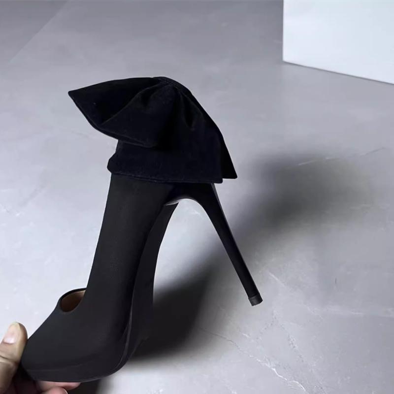 Fashionable High Heels Elegant Thin Stiletto Sharp Point Bow Party Single Shoes PU Leather Sharp Toe High Heel Shoes for Women