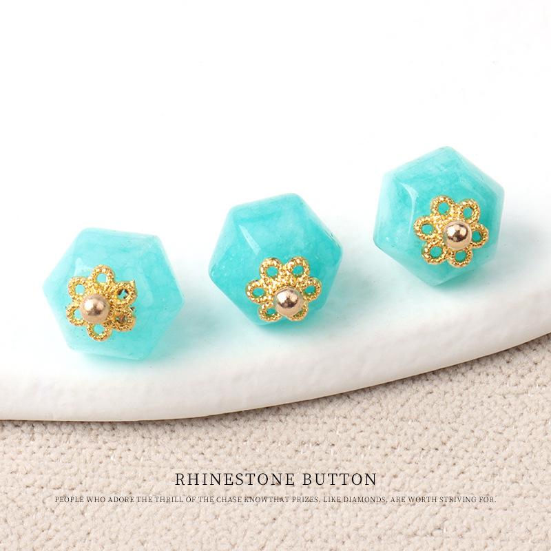 5pcs Flower Tray Jade Hexagonal Bead Button Chinese Tang Style Hanfu Button Shirt Cardigan Sweater Lantern Bead Button