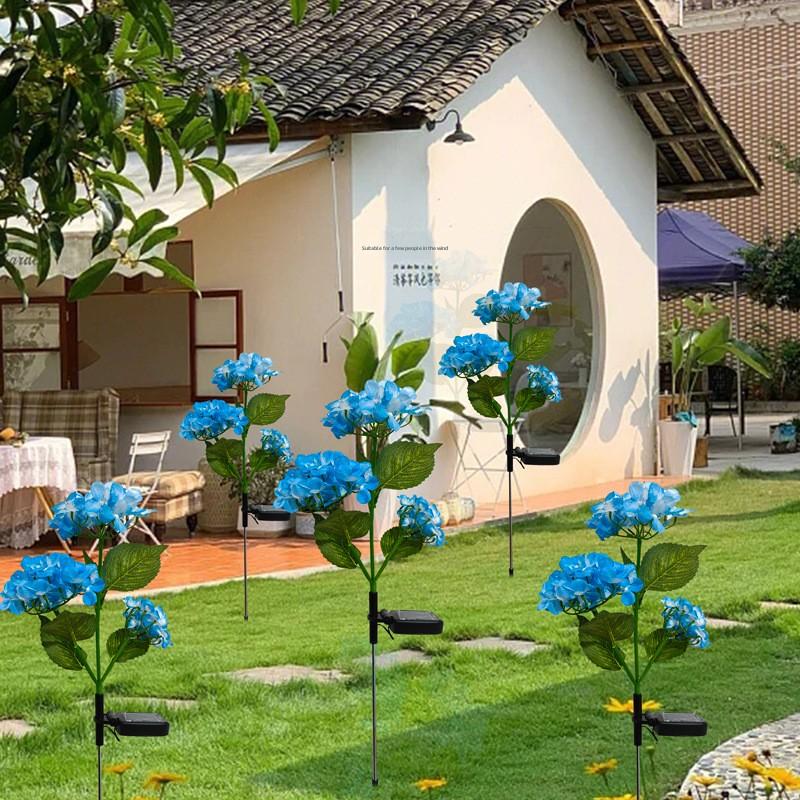 Solar Hydrangea Lights, LED Solar Garden Lights Outdoor, 3 Heads Solar Flowers Pathway Lights for Garden, Lawn, Patio Landscape Decorations