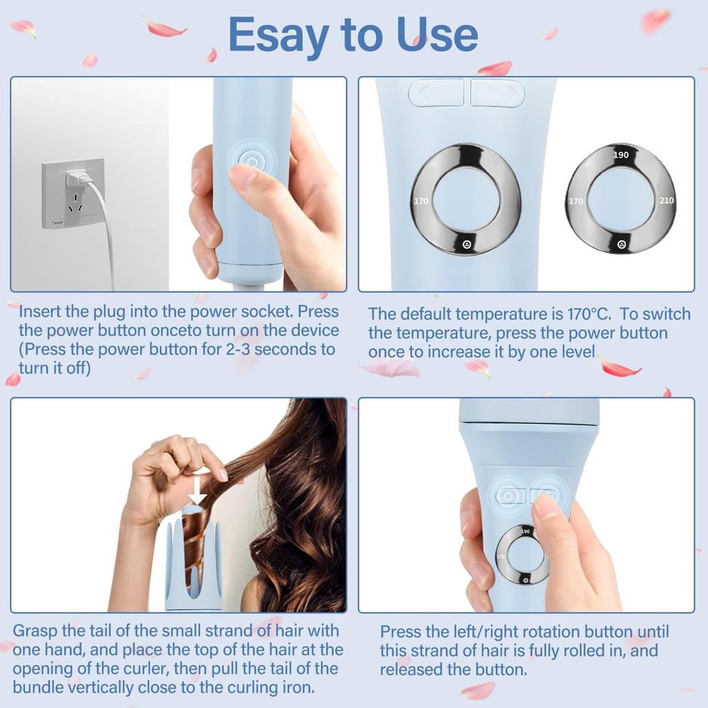 Automatic Hair Curler, 28mm Rotating Curling Iron with 3 Temperatures, Fast Heating Curling Tongs Anti-Scald, Anti-Tangle,  Negative Ions