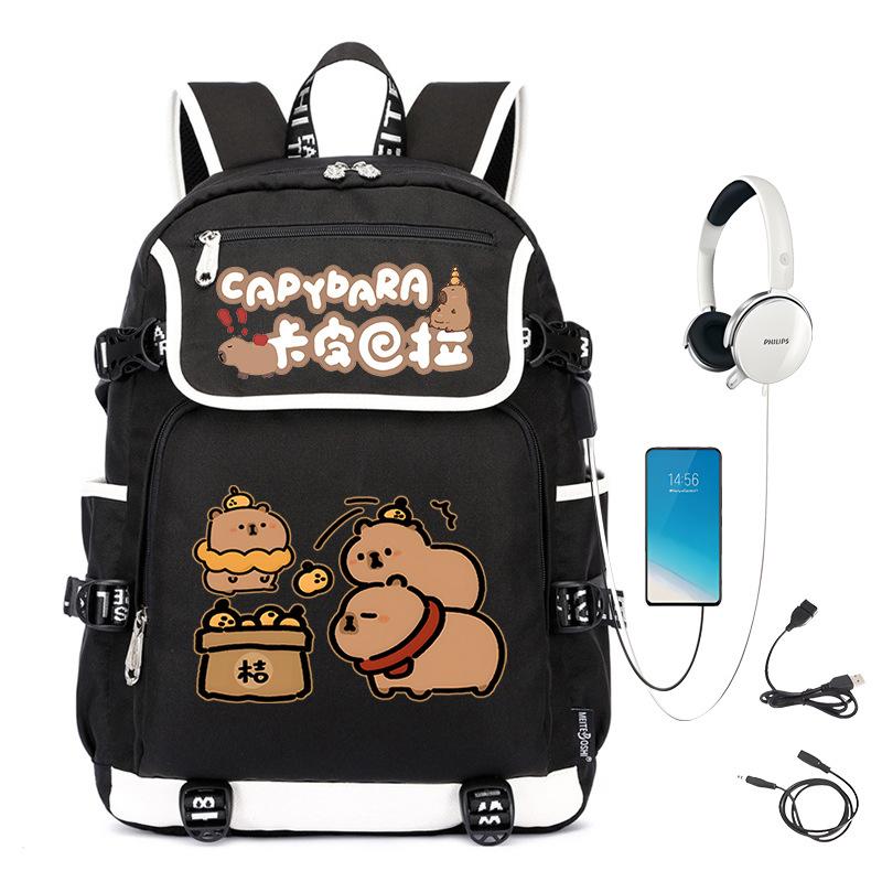 Kapibara Schoolbag Large Capacity Cute Junior High School Students Durable Lightweight Backpack Men and Women