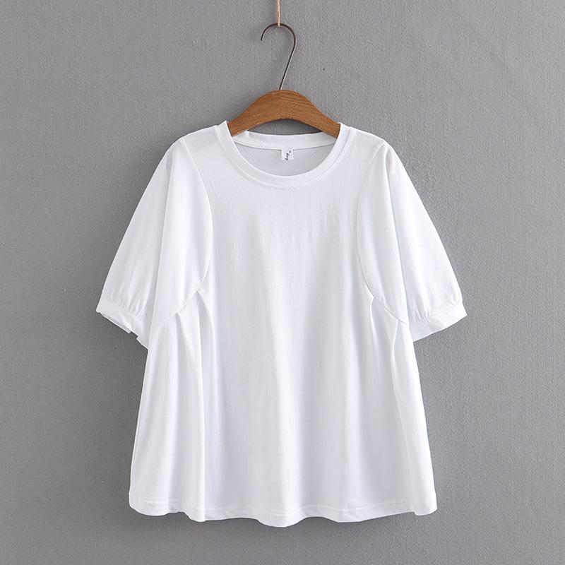 Women's Spring Solid Color Loose Pullover Top Round Neck Split Sleeve Comfortable T-Shirt