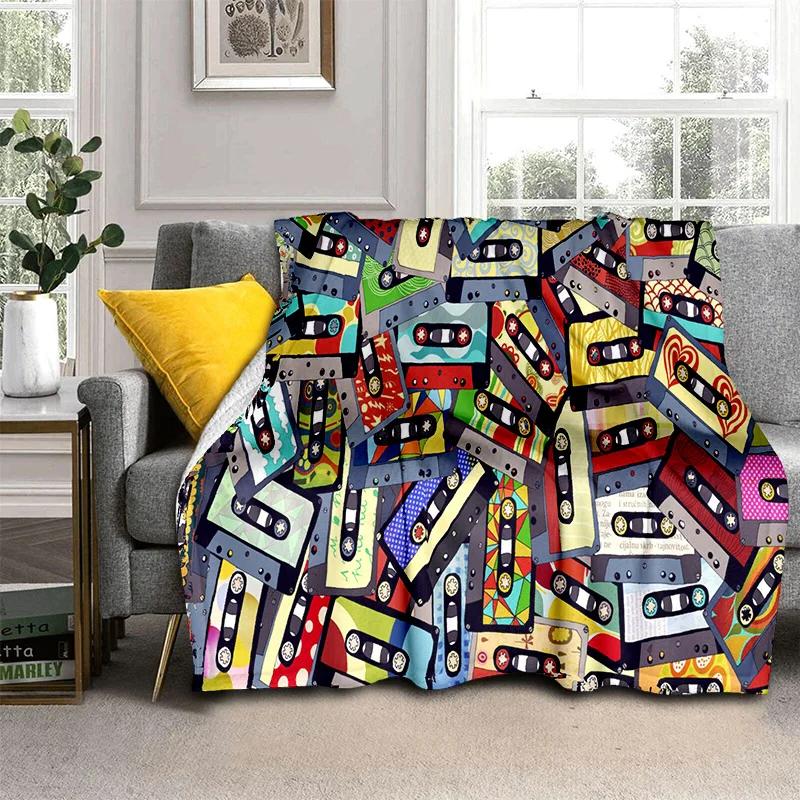 3D Music Cassette Tape Retro Pattern Blanket,Soft Throw Blanket for Home Bedroom Bed Sofa Picnic Travel Office Cover Blanket Kid