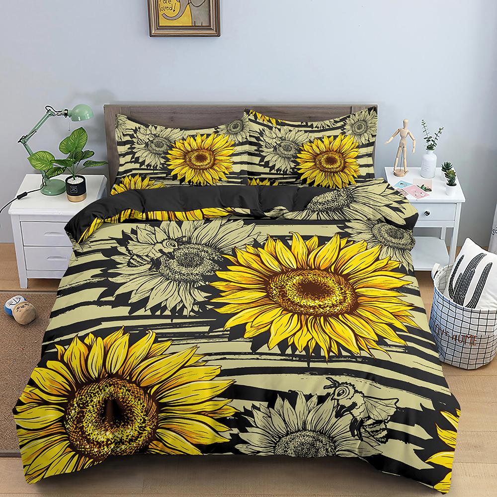3D Sunflower Bedding Set Luxury 2/3Pcs Floral Print Duvet Cover Sets Single Twin Queen King Size Bedclothes With Pillowcases
