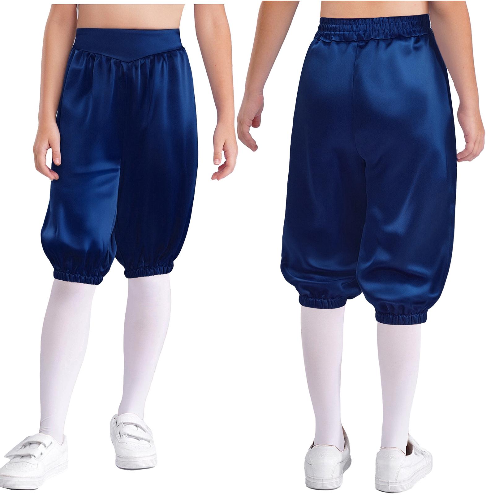 

Дитячі середньовічні штани-капрі унісекс однотонні з високою посадкою, еластичною талією, для Хелловіну, карнавалу 5-6 Years темно-синього кольору