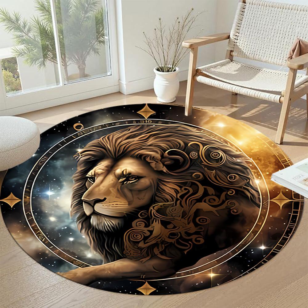Lion Round Area Rug Perfect for Bedrooms Decorate room Dormitory Dining Room Anti-slip Round Rug Anime Office Decor