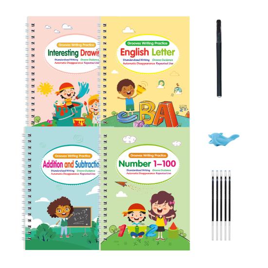 Writing Practice Book for Kids Reusable Preschool Workbooks English Grooved Copybook Early Learning Handwriting Kit for Ages 3-8