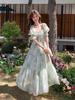 French Romantic Square Neck Floral Dress for Spring & Autumn 2026 - Gentle, Elegant, Long Fairy Vacation Dress