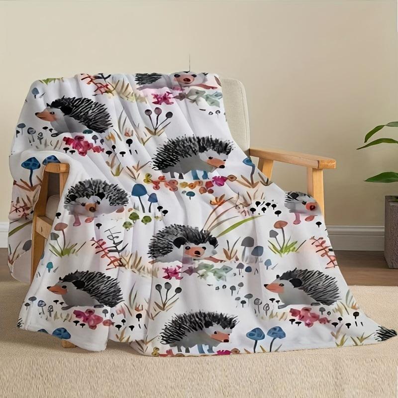 Cartoon Hedgehog Blanket Flannel Four Seasons Cute Animals And Plants Multi-Functional Lightweight Blanket Household Bedroom Blanket