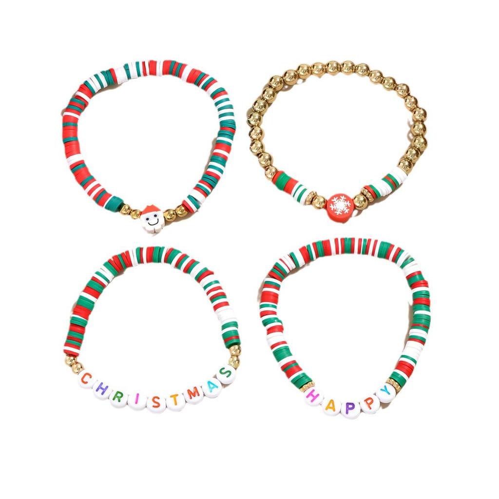 European-American Snowman Beaded Bracelet Set: Versatile Polymer Clay Christmas Jewelry Gift