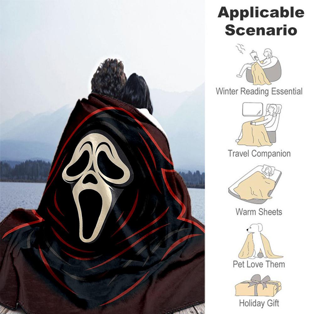 1PC Ghostface Scream Outdoor Flannel Throw Blanket - HD Printed Lightweight Soft Warm All-Season Blanket for Sofa, Bed, Travel, Camping 035