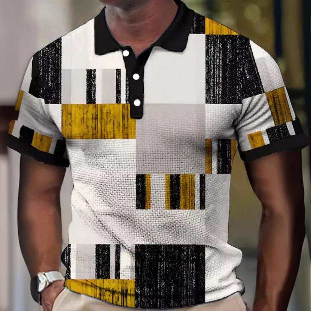 Fashion Block Splicing 3D Digital Printing Men's Casual Polo Shirt