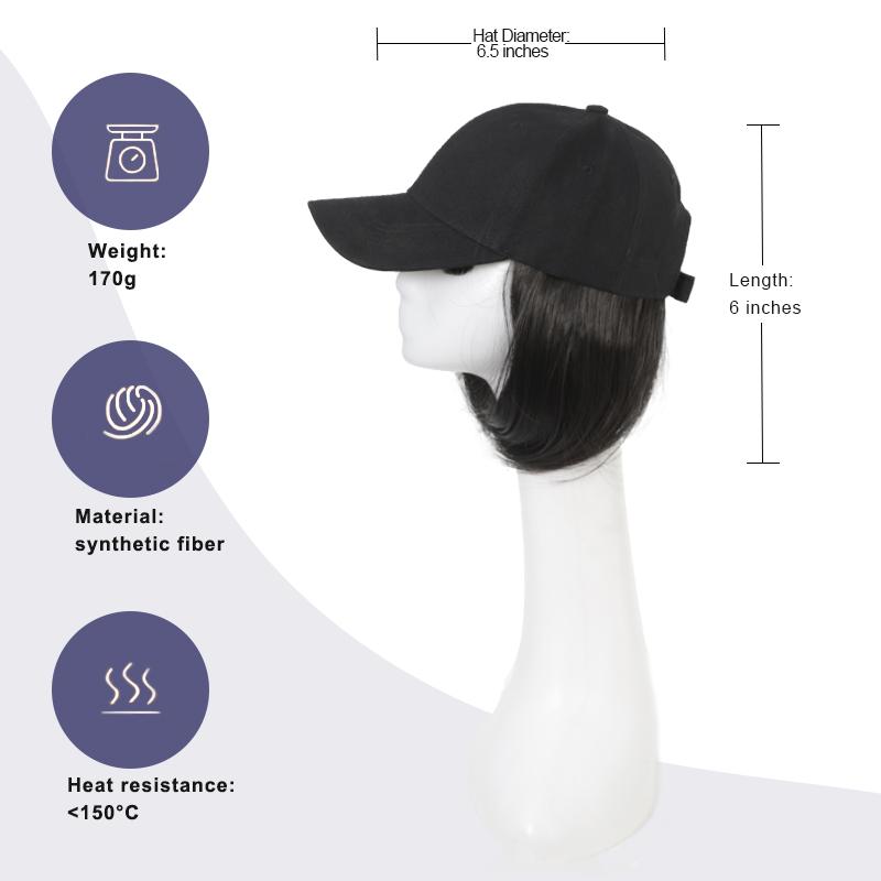 Hut Perücken Kurze Gerade Bob Frisur Perücke mit Basecap für Damen Synthetische Hitzebeständige Haar Perücken mit Verstellbarem Hut