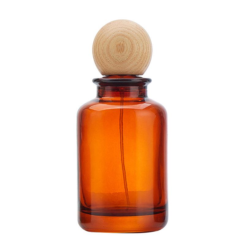 Bayonet Brown Light-Proof Glass Decant Bottle with Wood Lid - Portable Fine Mist Tea-Colored Perfume Sample Bottle