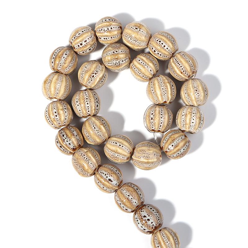 1String 11.5mm Multicolor Pumpkin Shaped Ceramic Beads Loose Striped Round Beads For DIY Charm Bracelet Jewelry Gift Accessories