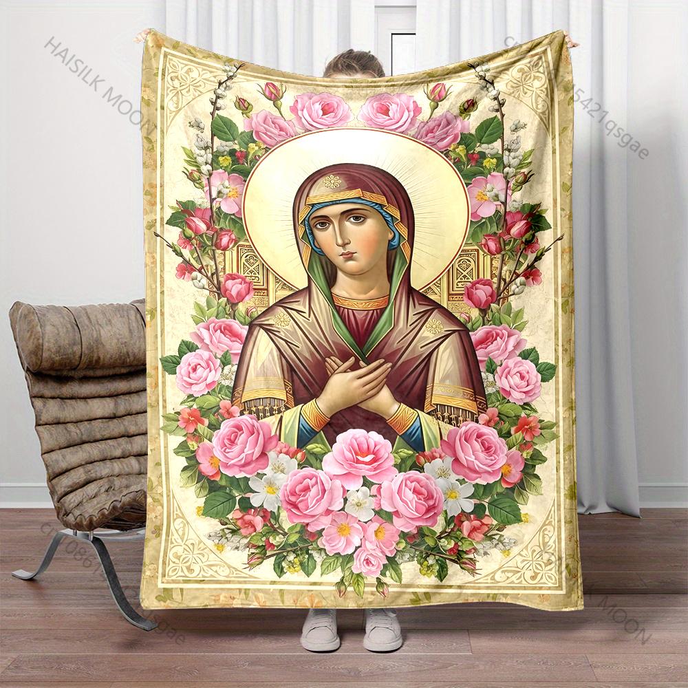 Mother of God Mary Print Warm Comfortable Blanket Home Travel Camping for Believers Luxury Gifts Four Seasons Available