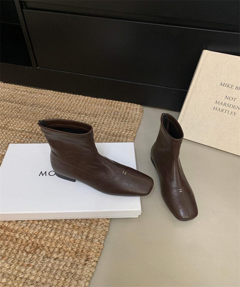 Skinny Chelsea Boots Women's Thick Heel Side Zipper Square Head British Martin Boots Short Women's Boots