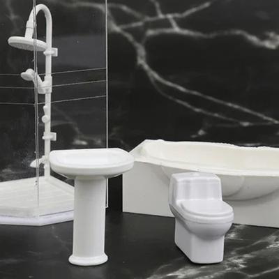 1:25 Dollhouse Miniature Bathroom Set Shower Room Toilet Bathtub Sink Model Toy