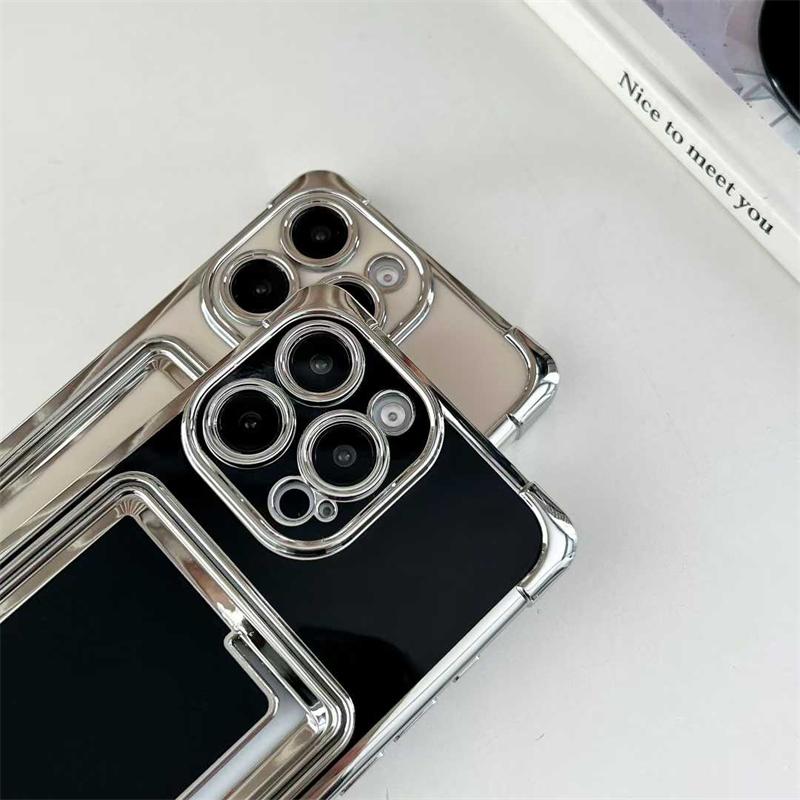 Luxury Electroplating With Card Holder Phone Case For IPhone 16 15 14 13 12 11 Pro Max Plus Soft Silicone Cover