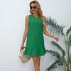 Women's Casual Short Summer Dress Sleeveless Round Neck Cute Ruffle Dress