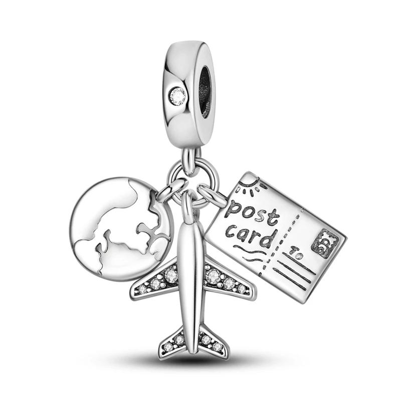 Copper Original Charm Golden Blue Eye Earth Passport Dangle Fit Bracelet Pendant Diy Jewelry Gift For Women