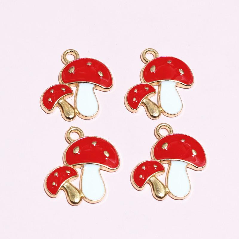 20pcs Enamel Mushroom Charms Pendant 19x19mm Alloy Metal DIY Jewelry Making Accessories for Earring Bracelet Necklace Finding
