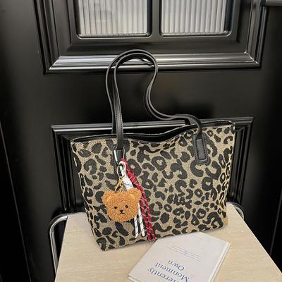 Retro Fashion Tote Bag Women'S Simple Leopard Print Large Capacity Shoulder Bag High Value Underarm Bag