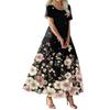 Women's Summer Casual Floral Print Short Sleeve O Neck High Waist A Line Tiered Flowy Boho Maxi Dress