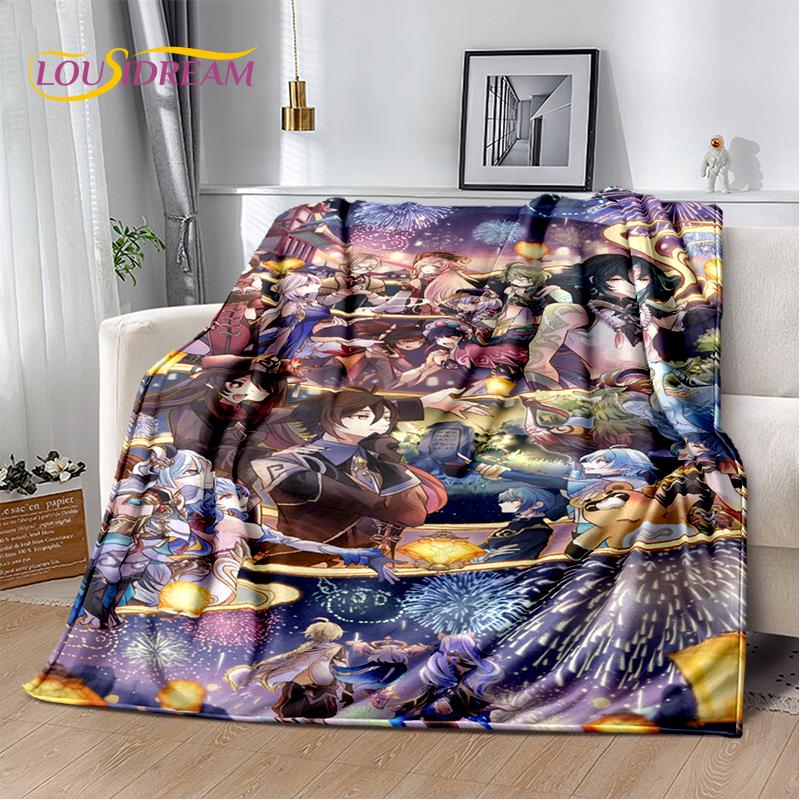 2025 New Cartoon Genshin Impact Character Solo Game Soft Blanket,Soft Throw Blanket for Home Bedroom Bed Sofa Picnic Child Gift
