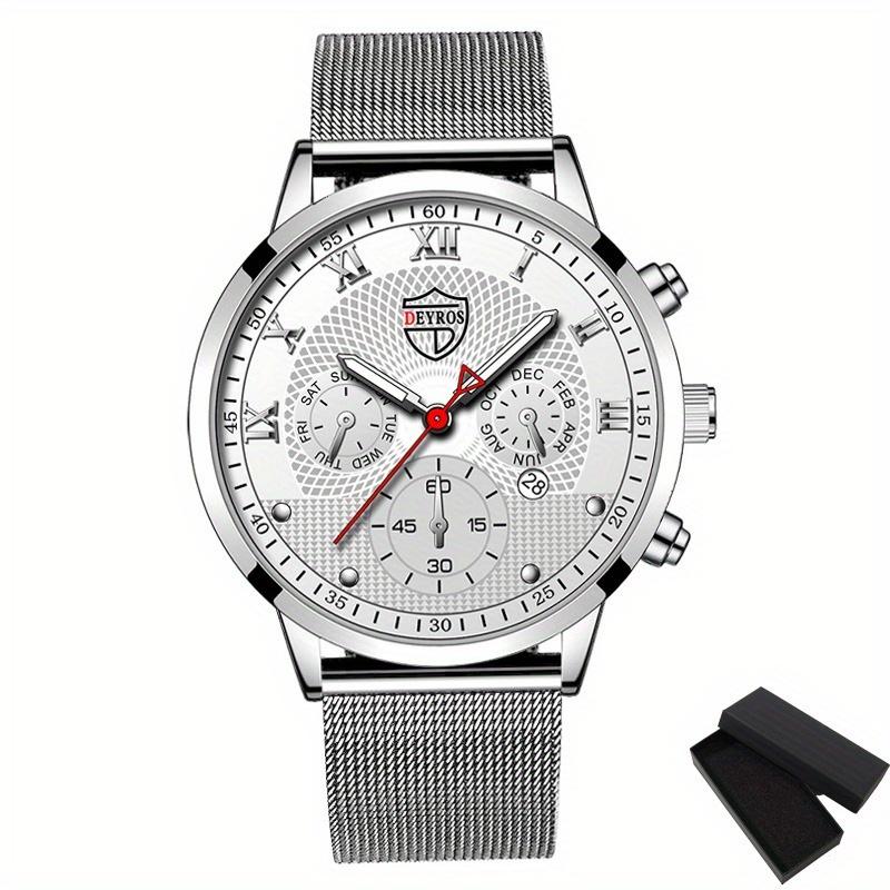 Modische Herrenuhr aus Edelstahl, leuchtende Kalender-Quarzuhr für Herren