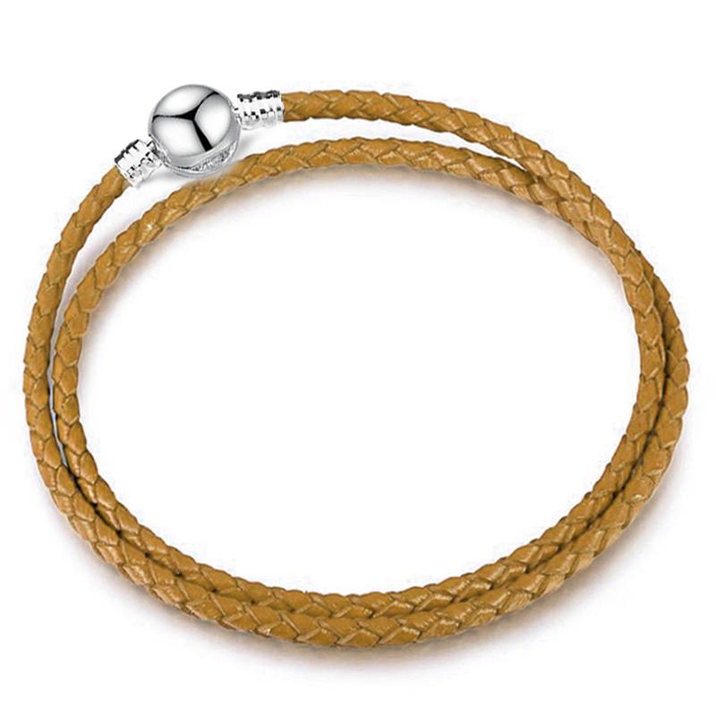 Silver Color Round Clasp Shaped Leather Chain Charm Bracelet Fit Beads DIY Brand Bracelet Bangle for Women Men Gift Dropshipping