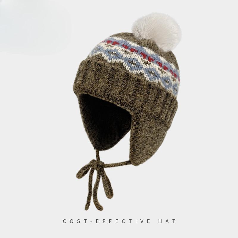 Hut Damen Herbst und Winter Großer Kopfumfang Wollhut Warmer Gehörschutz Lei Feng Hut Zeigt Gesicht Kleine Strickmütze