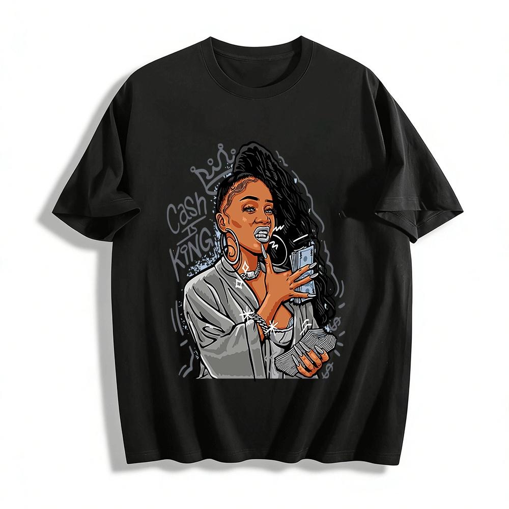 

Streetwear Cash Is King Graphic Print Hip Hop Tee Shirt Pure cotton T-shirt 6XL
