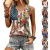 Women's Loose Fit V Neck Sleeveless Tank Top with Pleated Design and Star Pattern Print Suitable for Casual Wear and Summer Outfits