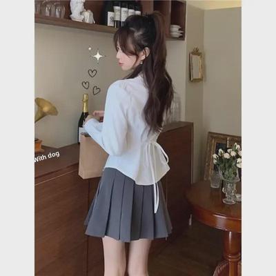 Damska koszula z długim rękawem w stylu francuskim, slim fit, wiązana w pasie & Zestaw mundurka JK