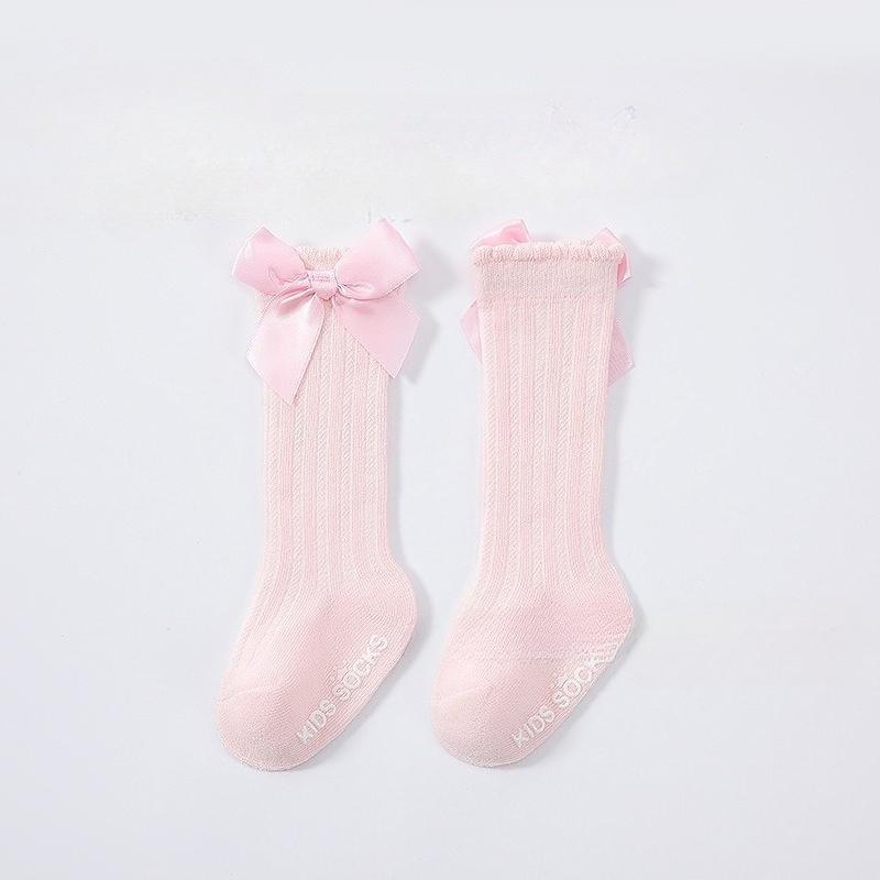 Boys and girls striped high-tube socks, baby bubble mouth stockings, baby bow cotton non-slip socks, children's socks