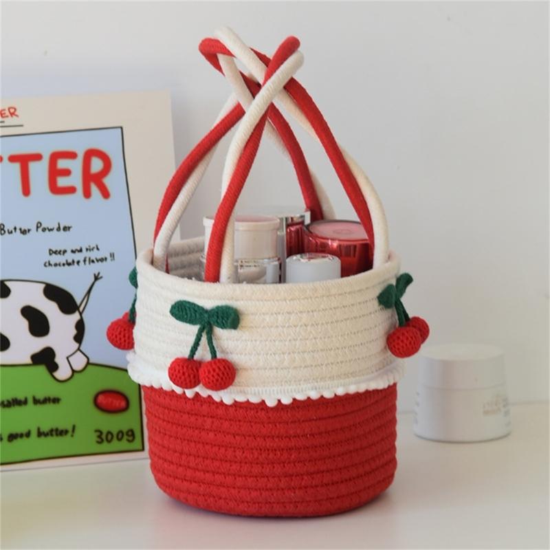 Sturdy and Portable Cherrys Designs Cotton Rope Storage Basket Home Accessory for Household Organization Solution