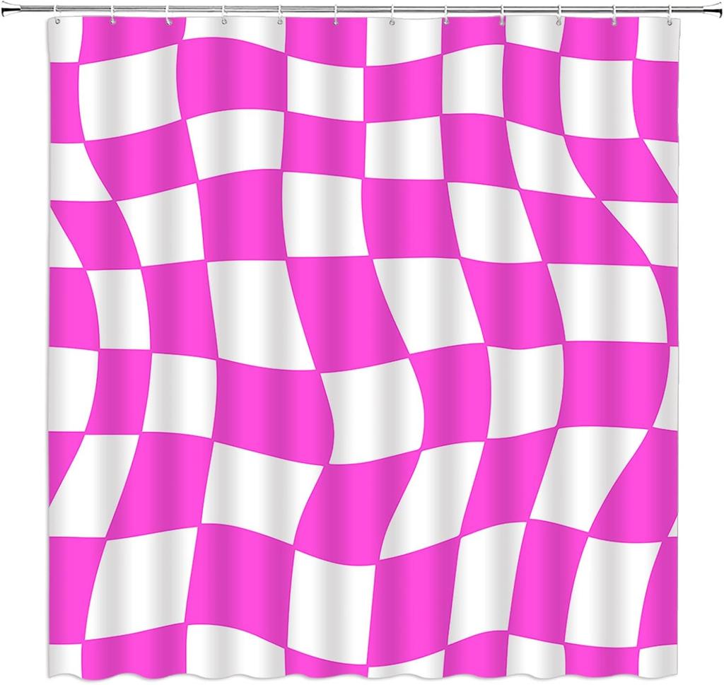 Black and White Checkered Shower Curtain Retro Funky Groovy Aesthetic Abstract Checkerboard 60s 70s Plaid Hippie Home Decor