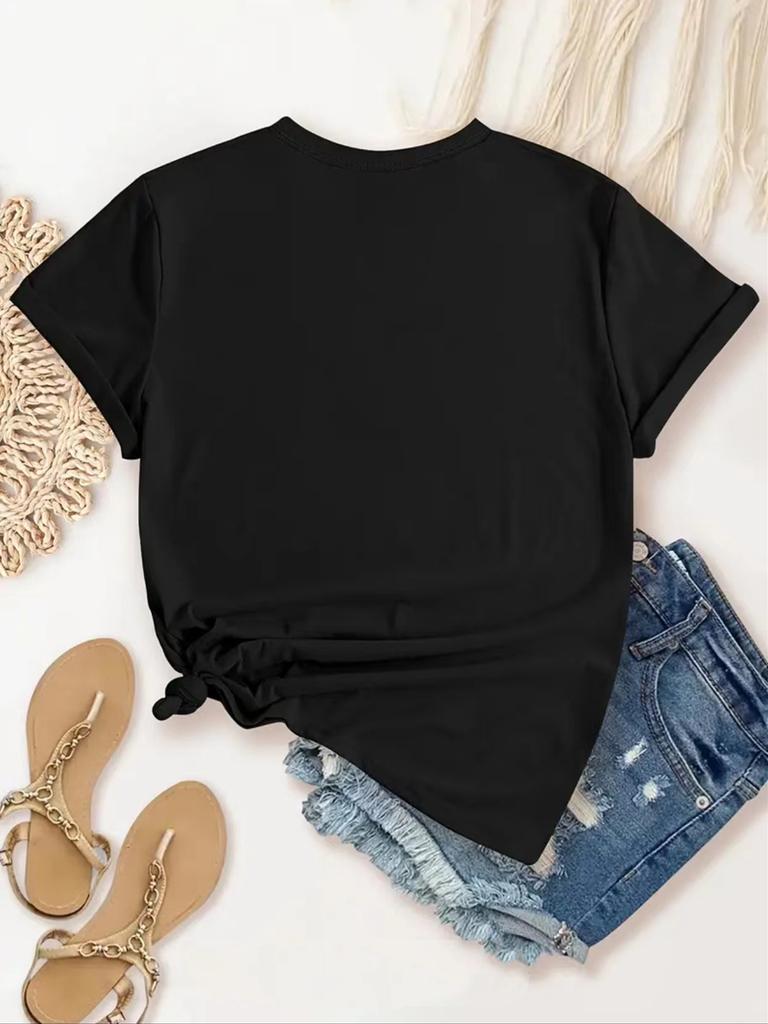 Women's Christmas Cartoon Print Casual T-Shirt Harajuku Sleeve Casual Women's Tshirt Clothing Street Tops Tees Aesthetic Clothes
