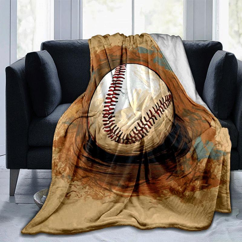 1pc Baseball Printing Lightweight Flannel Blanket, Comfortable and Warm Blanket, for Camping Sofa Bed and Couch Office, in All Seasons