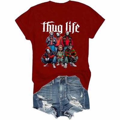Camiseta de filme de terror Thug Life Friends Horror Character Halloween Shirt Camisetas engraçadas de Halloween para mulheres
