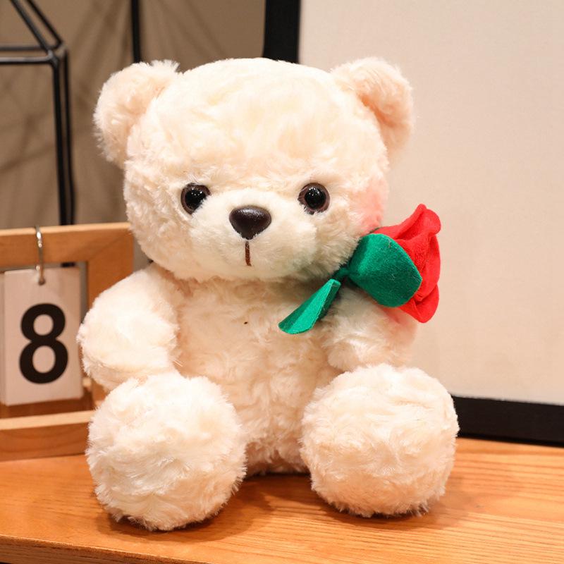 Cross-Border Love Heart Rose Bouquet Teddy Bear Plush Soothing Doll - Perfect Christmas Gift for Girlfriend 16cm-125g